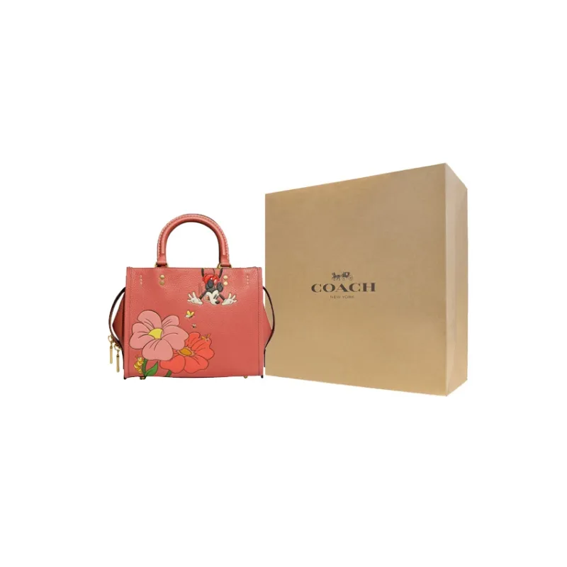 COACH Rogue Cow Leather One Shoulder Handbag Crossbody Bag Medium Size Women's Rose Red-6