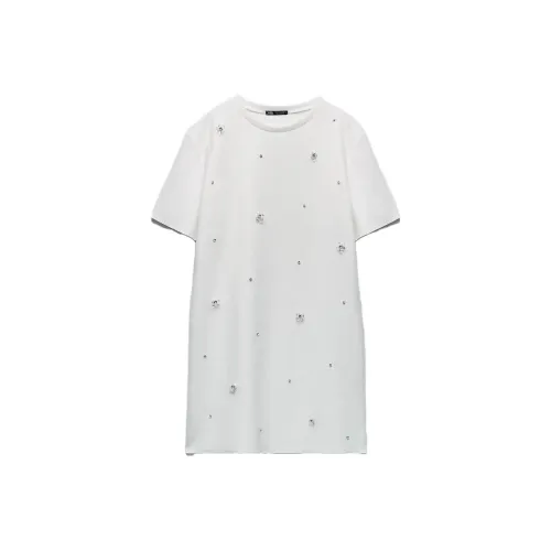 ZARA Short-Sleeved Dresses Women's White