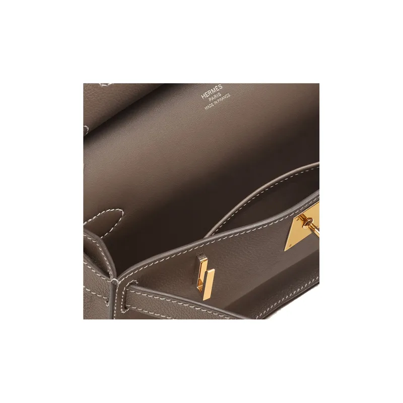 HERMES Jypsiere Evercolor Leather Shoulder Bag Crossbody Bag Mini Women's Elephant Gray-7
