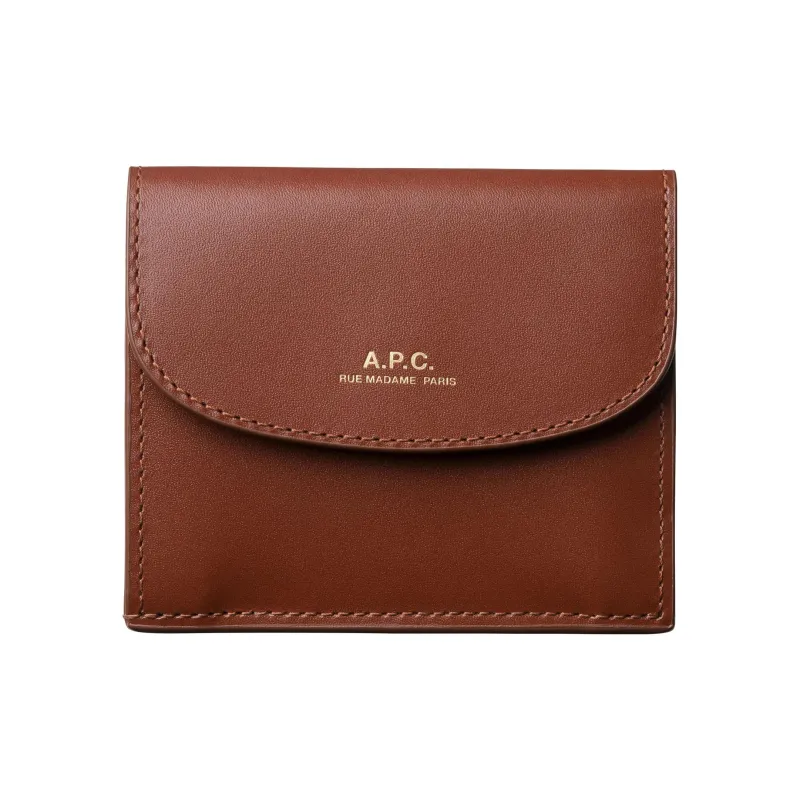 A.P.C Genève Leather Coin Purse Card Holder Wallet Women's Nut Brown-0