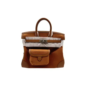 HERMES Birkin Cargo Canvas With Swift Cow Leather Birkin Bag Handbags Unisex 37 Gold Gold Brown