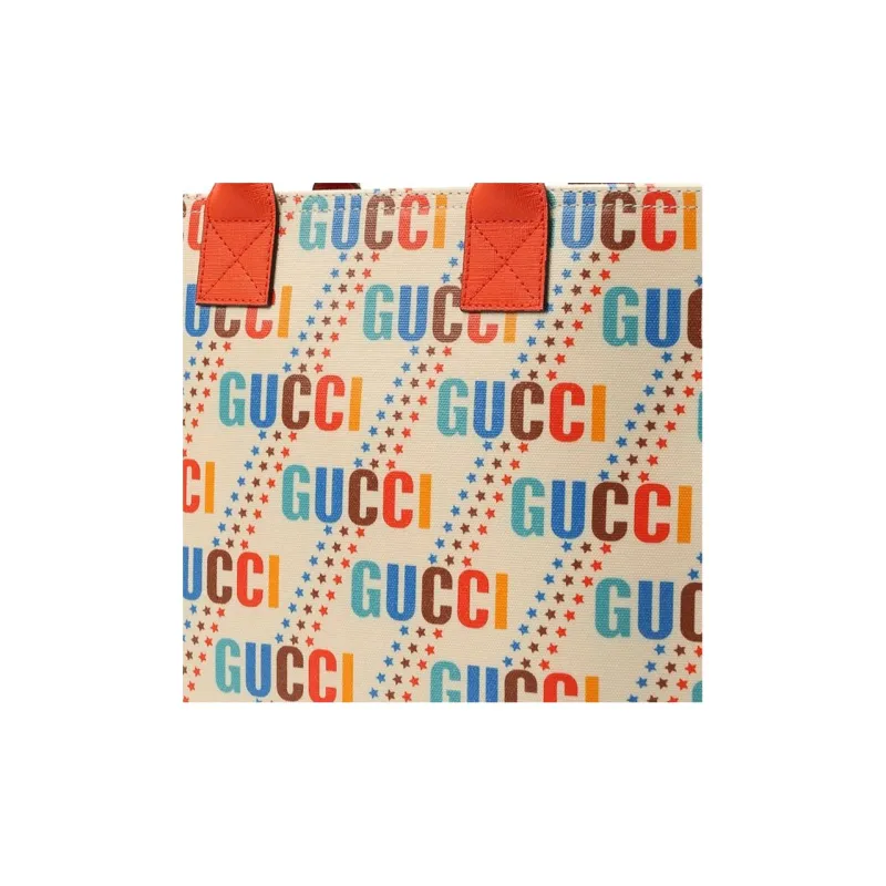GUCCI Canvas With Leather Tote Bag, Shopping Bag, Handbag Kids' Ecru & Orange-4