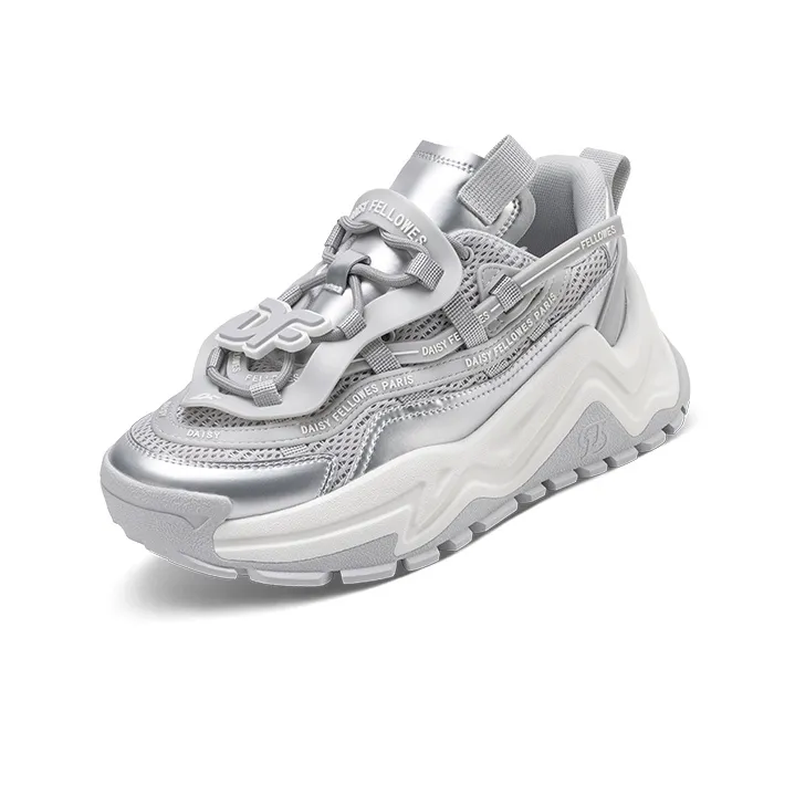 Daisy Fellowes Devil One Wear Resistant Height Increasing Low Top Chunky Sneakers Unisex Silver-2