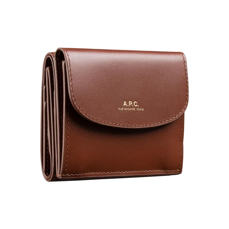 A.P.C Genève Leather Coin Purse Card Holder Wallet Women's Nut Brown-1