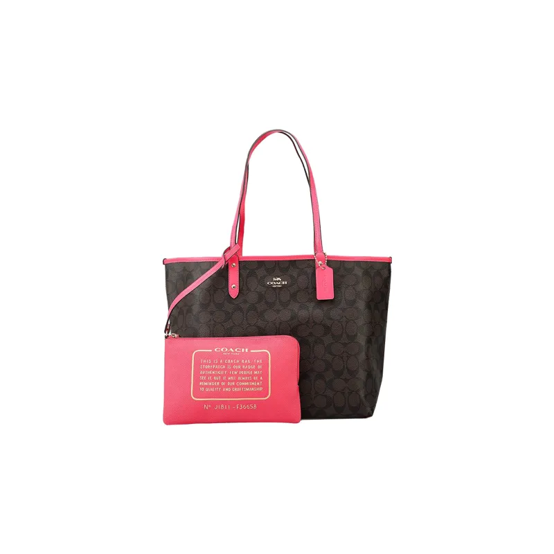 COACH City PVC Combo Bag, Tote Bag, Shopping Bag, Handbag, Shoulder Bag Women's Pink & Coffee-1