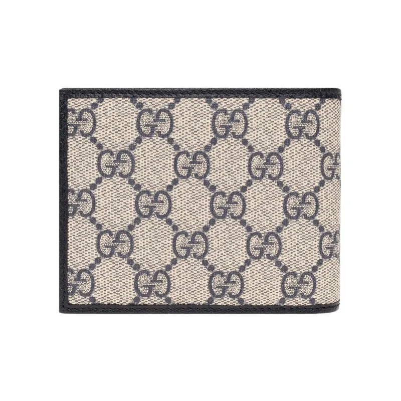 GUCCI Canvas With Leather Wallet Men's Cream/Navy-2