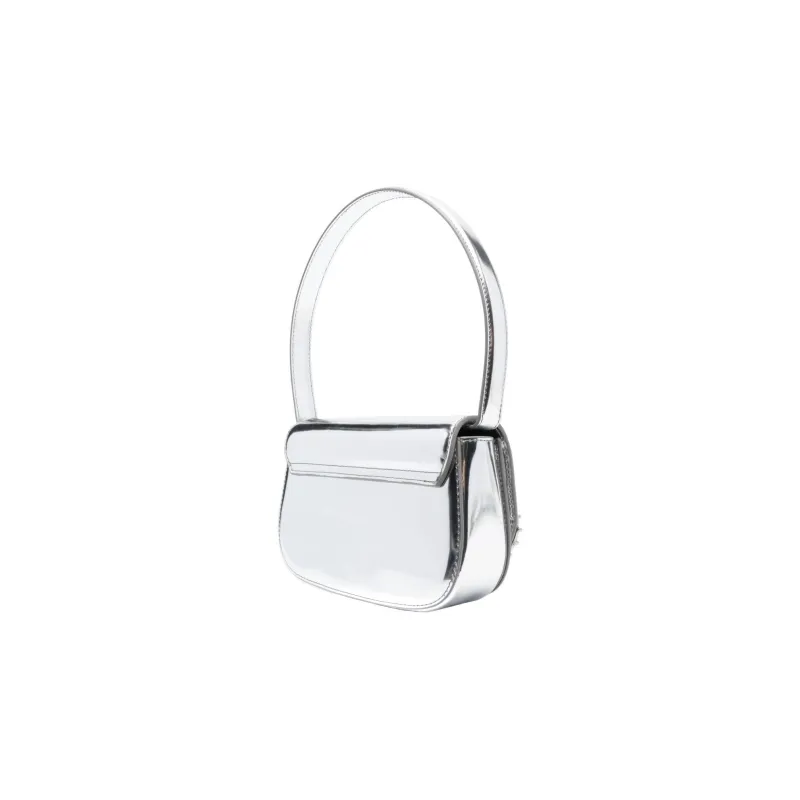 DIESEL Leather & Brass 1DR Bag, Portable Crossbody Bag, Shoulder Bag Women's Silver-1