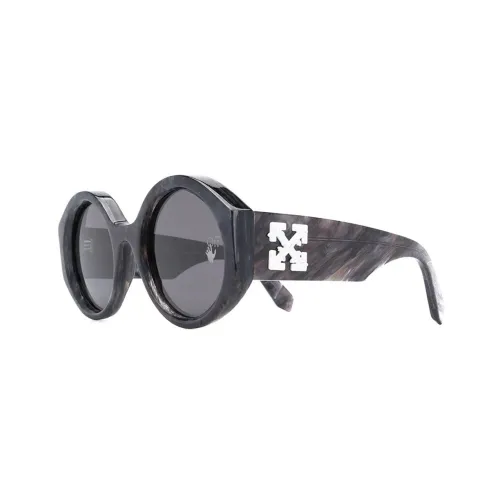 OFF-WHITE Sara Round Frame Sunglasses Dark Grey Marble/White OWRI022F20PLA0010700