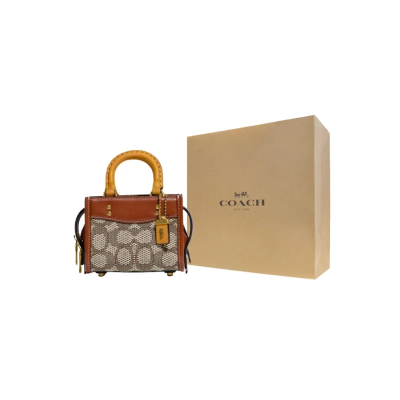 COACH Rogue Jacquard Fabric With Leather Shoulder Bag Crossbody Bag Handbags Mini Women's Brown-7