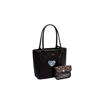 GOYARD Anjou Canvas With Calfskin Combo Bag Tote Shopping Bag One Shoulder Handbag Mini Women's Black/Gray Small Heart