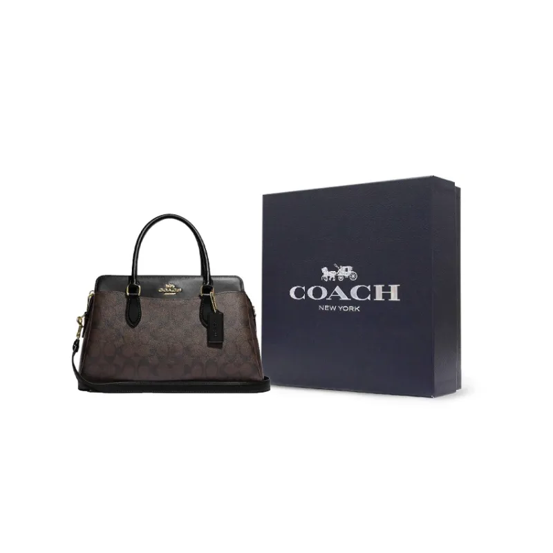 COACH Darcie Signature Coated Canvas And Smooth Leather Handbag Regular Women's Black-6