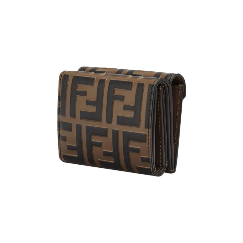FENDI FF Diamonds Series Calfskin Wallet Medium Size Women's Brown/Black-1