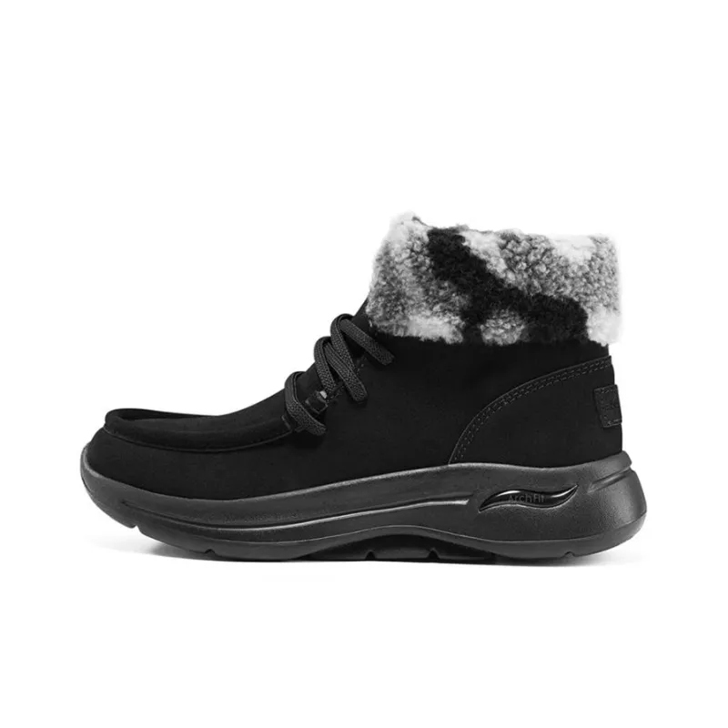 Skechers Go Walk Arch Fit Warm Slip-Resistant Short Snow Boots Women's Black Gray-0