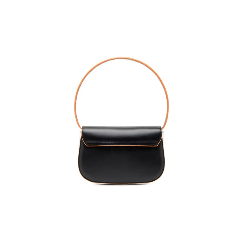 DIESEL Cow Leather Portable Crossbody Bag, Shoulder Bag Women's Black/Orange-3