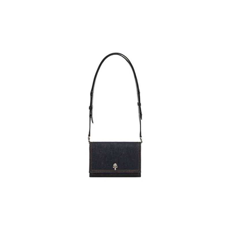 Alexander McQueen Skull Denim Crossbody Bag, Shoulder Bag Small Size Women's Blue-1