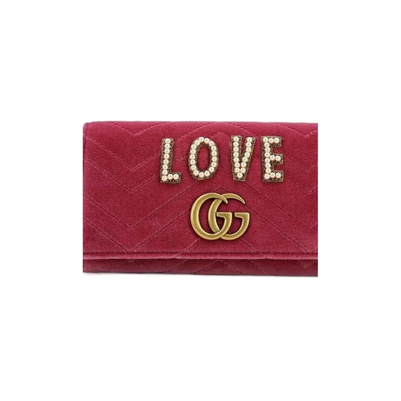 GUCCI GG Marmont Quilted Velvet Wallet Women's Red-1