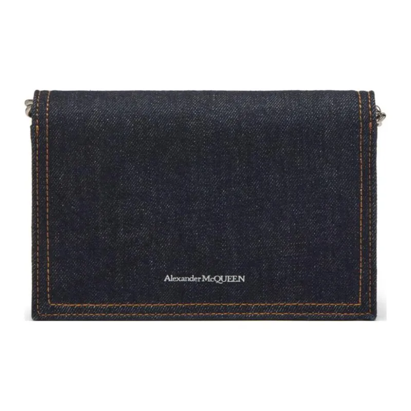 Alexander McQueen Skull Denim Crossbody Bag, Shoulder Bag Small Size Women's Blue-3