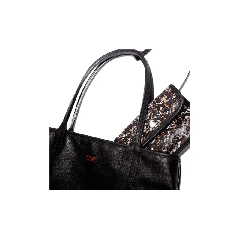 GOYARD Anjou Canvas With Calfskin Combo Bag Tote Shopping Bag One Shoulder Handbag Mini Women's Black/Gray Small Heart-4