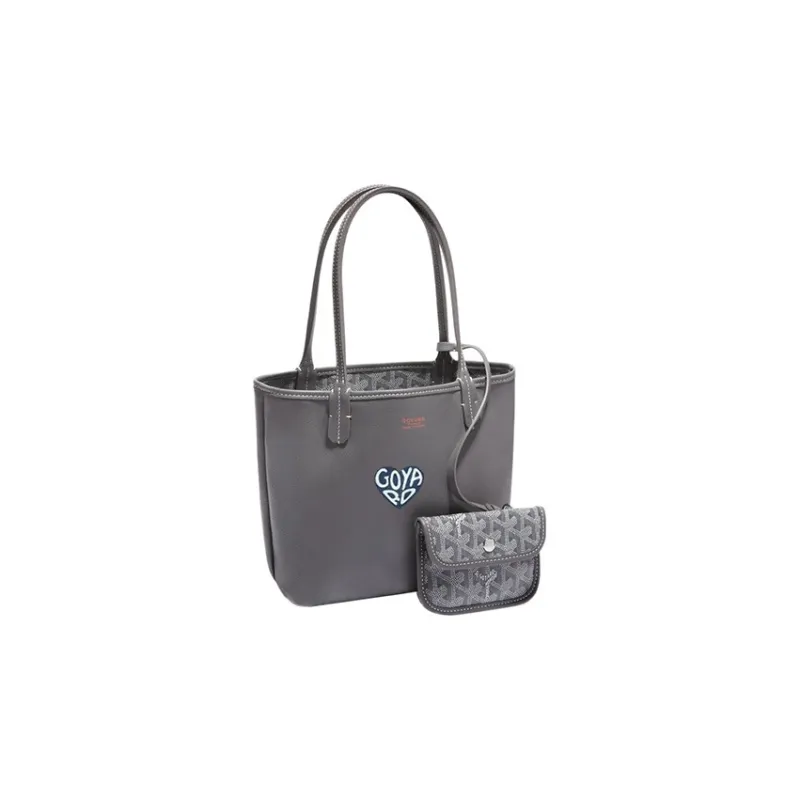 GOYARD Anjou Canvas With Calfskin Combo Bag Tote Shopping Bag One Shoulder Handbag Mini Women's Gray/Gray Small Heart-0