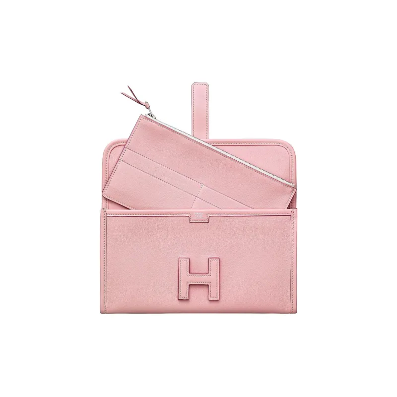 HERMES Jige Swift Calfskin Coin Purses Wallets Women's Pink-1