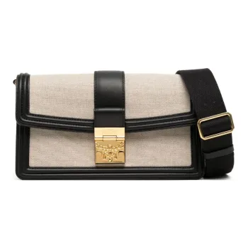 MCM Canvas With Leather Canvas Bag, Shoulder Bag, Crossbody Bag Small Size Women's Light Beige Black