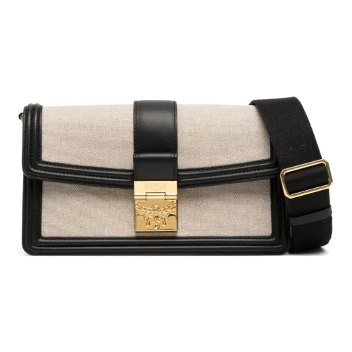 MCM Canvas With Leather Canvas Bag, Shoulder Bag, Crossbody Bag Small Schwarz Women's Light Beige Black
