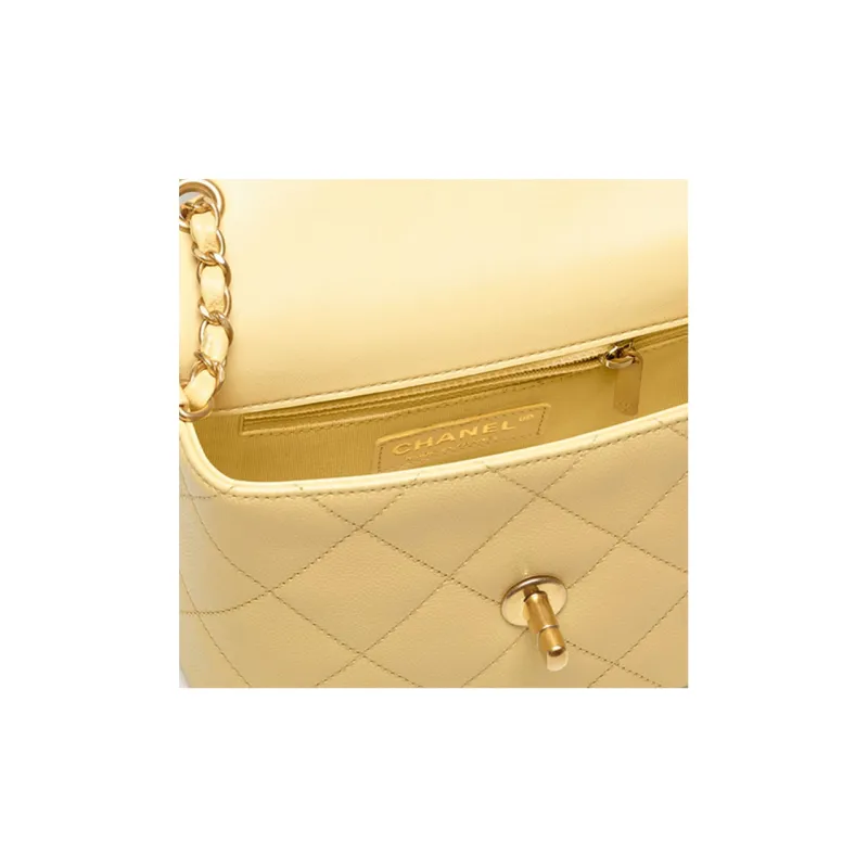 CHANEL 22SS Grain Embossed Calfskin Flap Bag, Shoulder Bag, Crossbody Bag Mini Women's Light Yellow & Chick Yellow-3