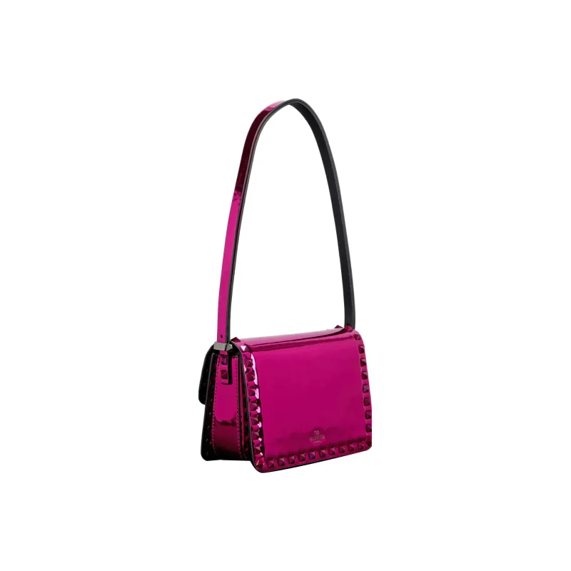 Valentino Rockstud Leather With Cow Leather Handbag, Shoulder Bag Women's Purple-1