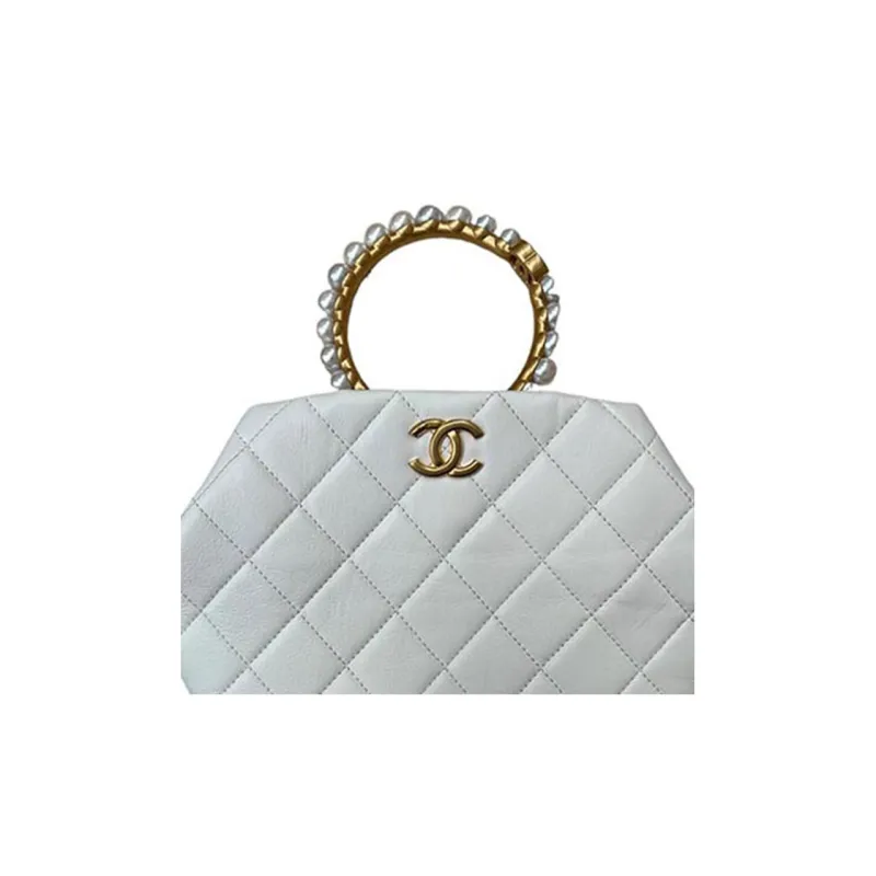 CHANEL Lambskin Evening Bag Handbag Women's White-1