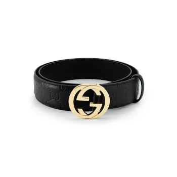 GUCCI Cow Leather Belt Men's Black Width 3.7cm