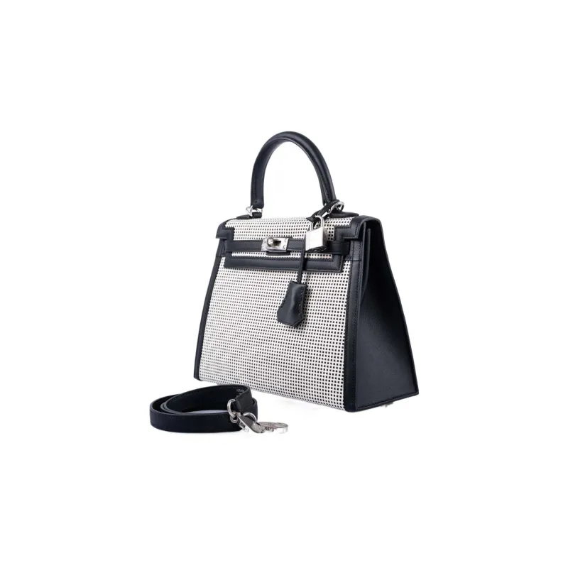 HERMES Kelly Swift Leather With Canvas Kelly Bag Shoulder Bag Crossbody Bag Handbag Regular Women's Black-5