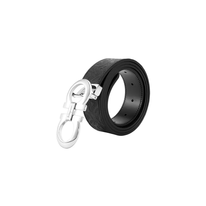 FERRAGAMO Salvatore Men's Gamma Embossed Leather Double Gancini Belt-2