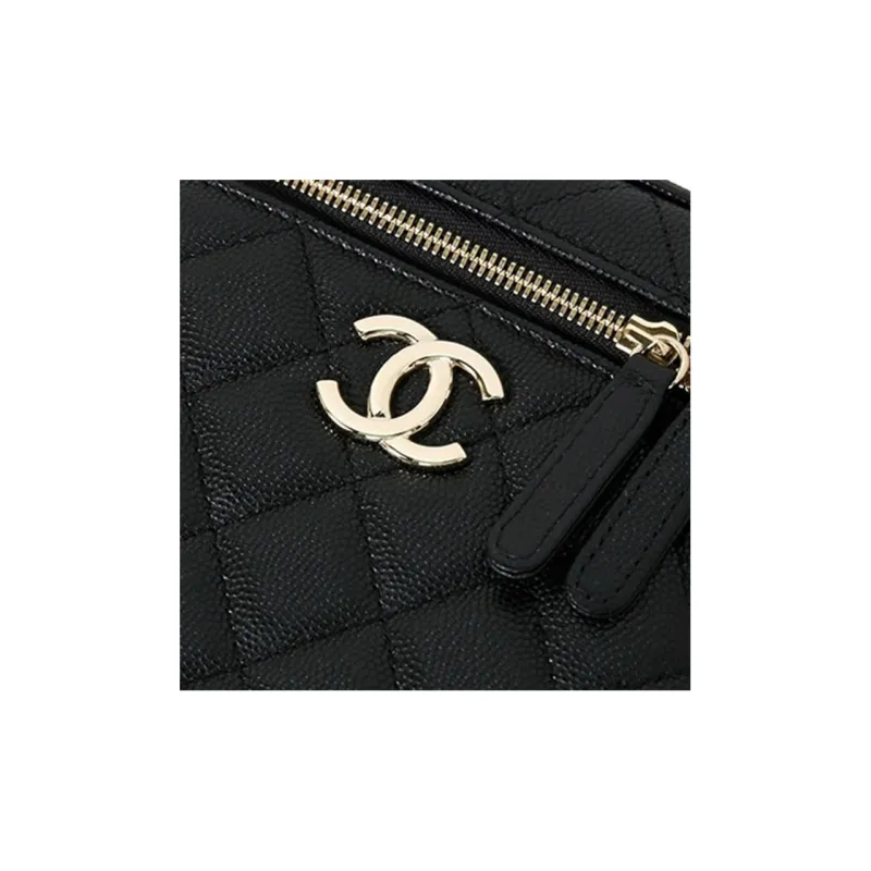 CHANEL Litchi Grain Cow Leather Vertical Box Bag, Top Zipper, Shoulder Bag, Makeup Bag, Handbag Women's Black-4