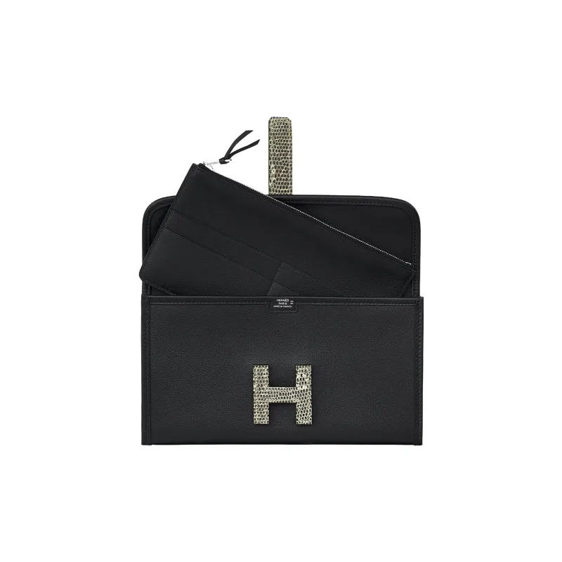 HERMES Jige Swift Calfskin Coin Purses Wallets Women's Black-2