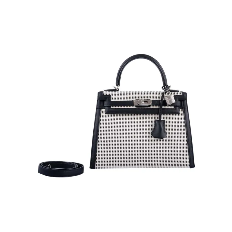 HERMES Kelly Swift Leather With Canvas Kelly Bag Shoulder Bag Crossbody Bag Handbag Regular Women's Black-2