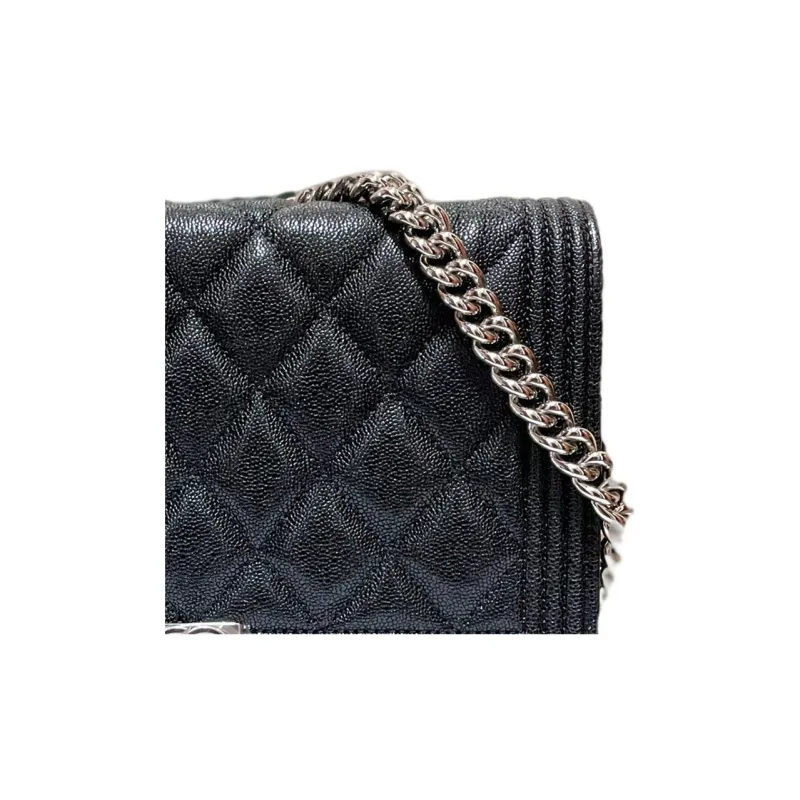 CHANEL Leboy Grain Embossed Cow Leather Wallet On Chain, Shoulder Bag, Crossbody Bag Women's Black-2