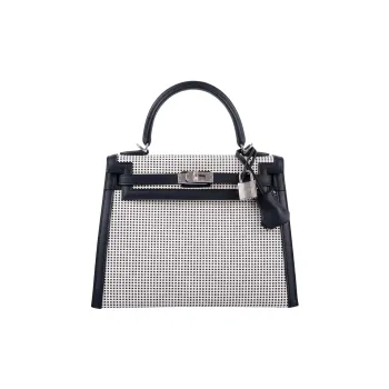 HERMES Kelly Swift Leather With Canvas Kelly Bag Shoulder Bag Crossbody Bag Handbag Regular Women's Black