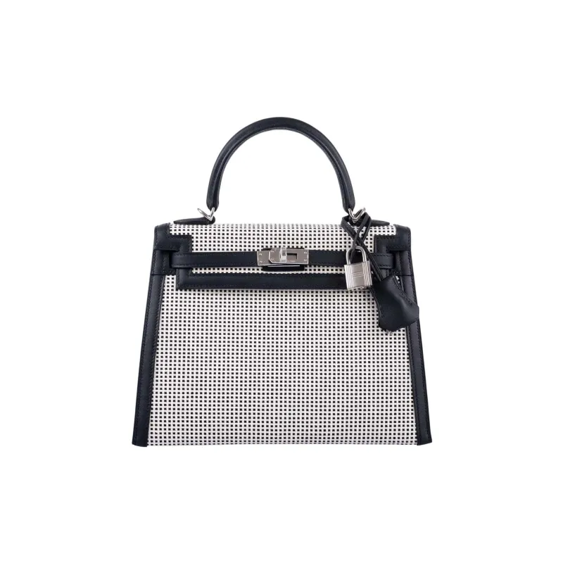 HERMES Kelly Swift Leather With Canvas Kelly Bag Shoulder Bag Crossbody Bag Handbag Regular Women's Black-0
