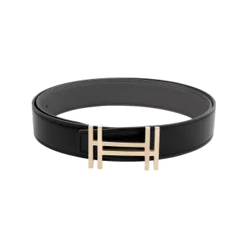 HERMES Togo Calfskin Double Sided Leather Belt Men's Black/Tin Gray Width  3.2cm