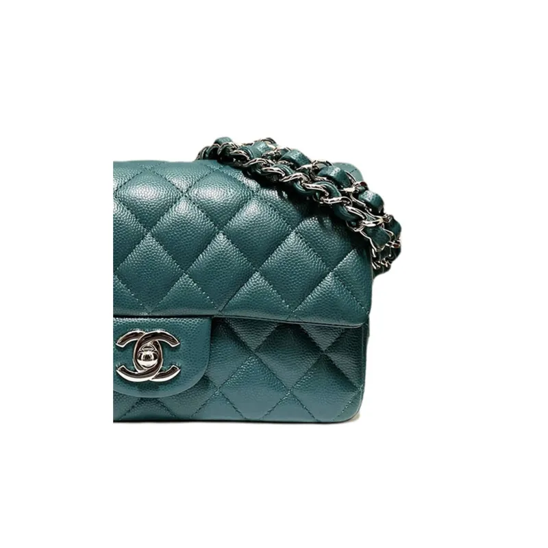 CHANEL Classic Flap CF Grain Calfskin Shoulder Bag, Crossbody Bag Mini Women's Green-1