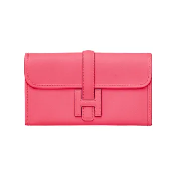 HERMES Jige Swift Calfskin Wallet Women's 8W Rose Azalea New Lip Balm Powder