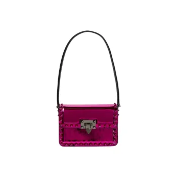 Valentino Rockstud Leather With Cow Leather Handbag, Shoulder Bag Women's Purple