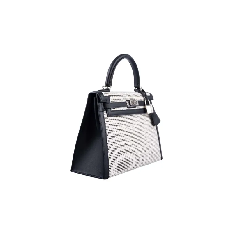 HERMES Kelly Swift Leather With Canvas Kelly Bag Shoulder Bag Crossbody Bag Handbag Regular Women's Black-8