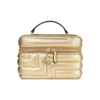 Jimmy Choo Lambskin Portable One Shoulder Crossbody Makeup Bag Women's Gold