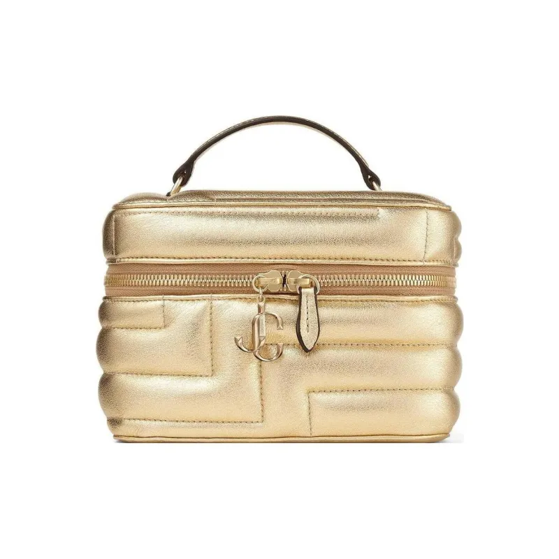 Jimmy Choo Lambskin Portable One Shoulder Crossbody Makeup Bag Women's Gold-0