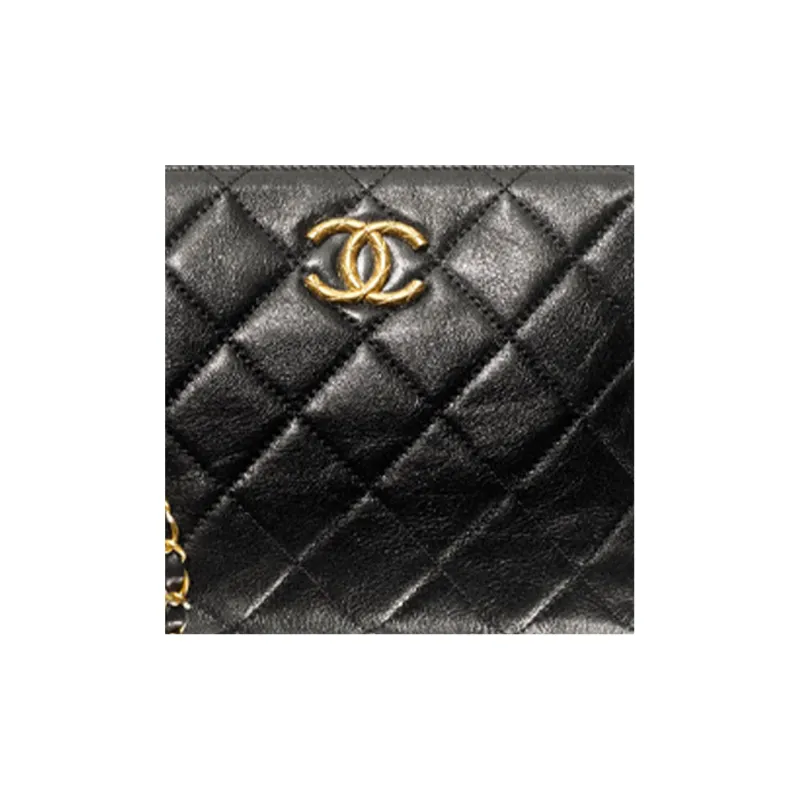 CHANEL 22SS Metal Texture Sheepskin Bowling Bag, Shoulder Bag, Crossbody Bag Mini Women's Black-4