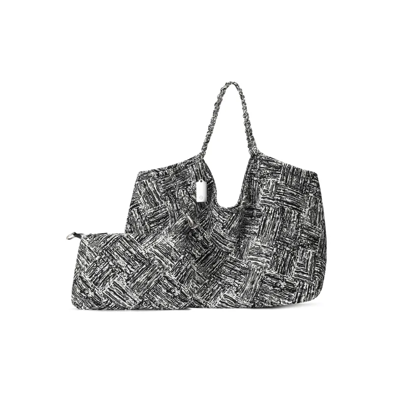 CASSILE Fabric Tote Bag, Handbag, Shoulder Bag Large Size Women's Black & White-1