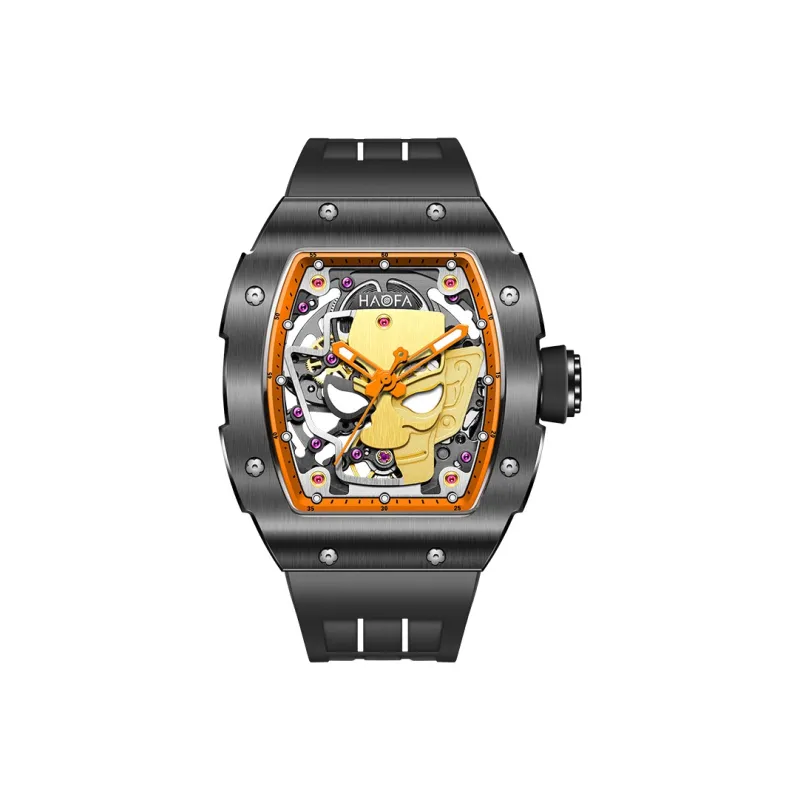 HaofaTourbillon Mechanical Movement Rubber Strap Watch Men's Watches Black Dial-4