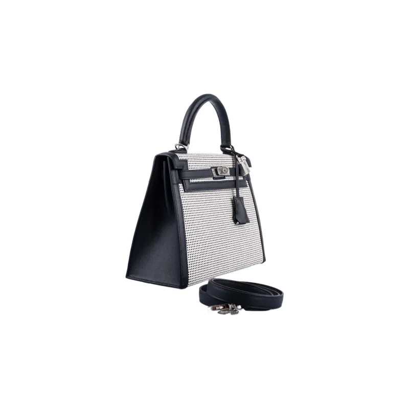 HERMES Kelly Swift Leather With Canvas Kelly Bag Shoulder Bag Crossbody Bag Handbag Regular Women's Black-7