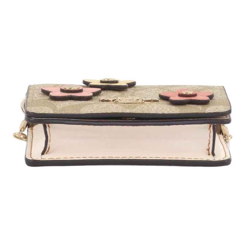 COACH Cow Leather Chain Bag, Crossbody Wallet Mini Women's Khaki-4
